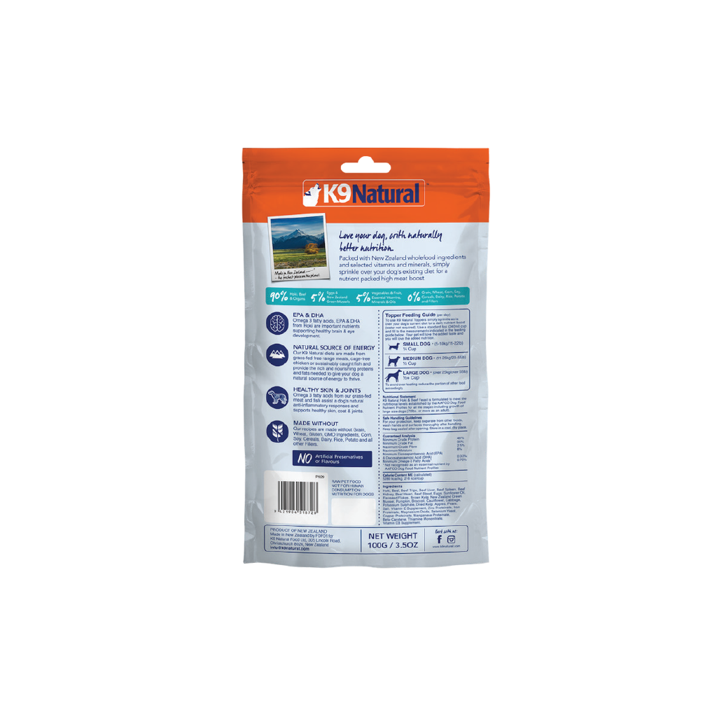 Hoki Beef Feast Freeze Dried Dog Food K9 Natural Australia